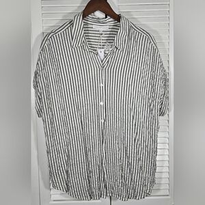 Jane + Delancey NWT Gray White Striped Button Down Short Sleeve Cuff Shirt Sz 1X
